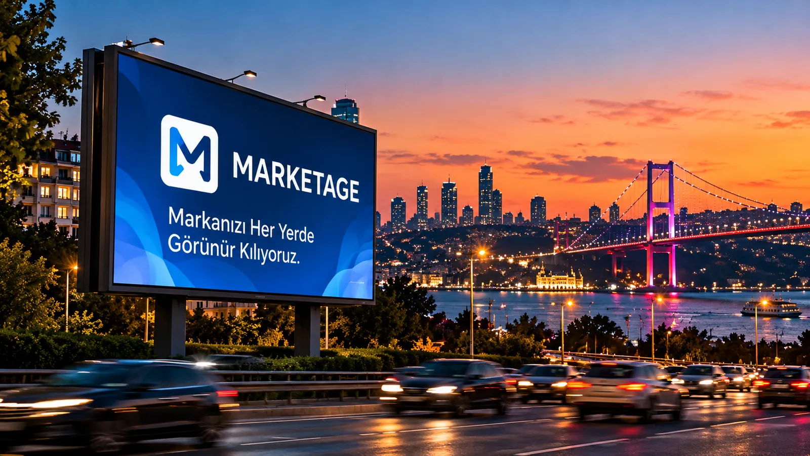 İstanbul Boğazı ve Marketage açık hava reklam panosu (konsept görsel)
